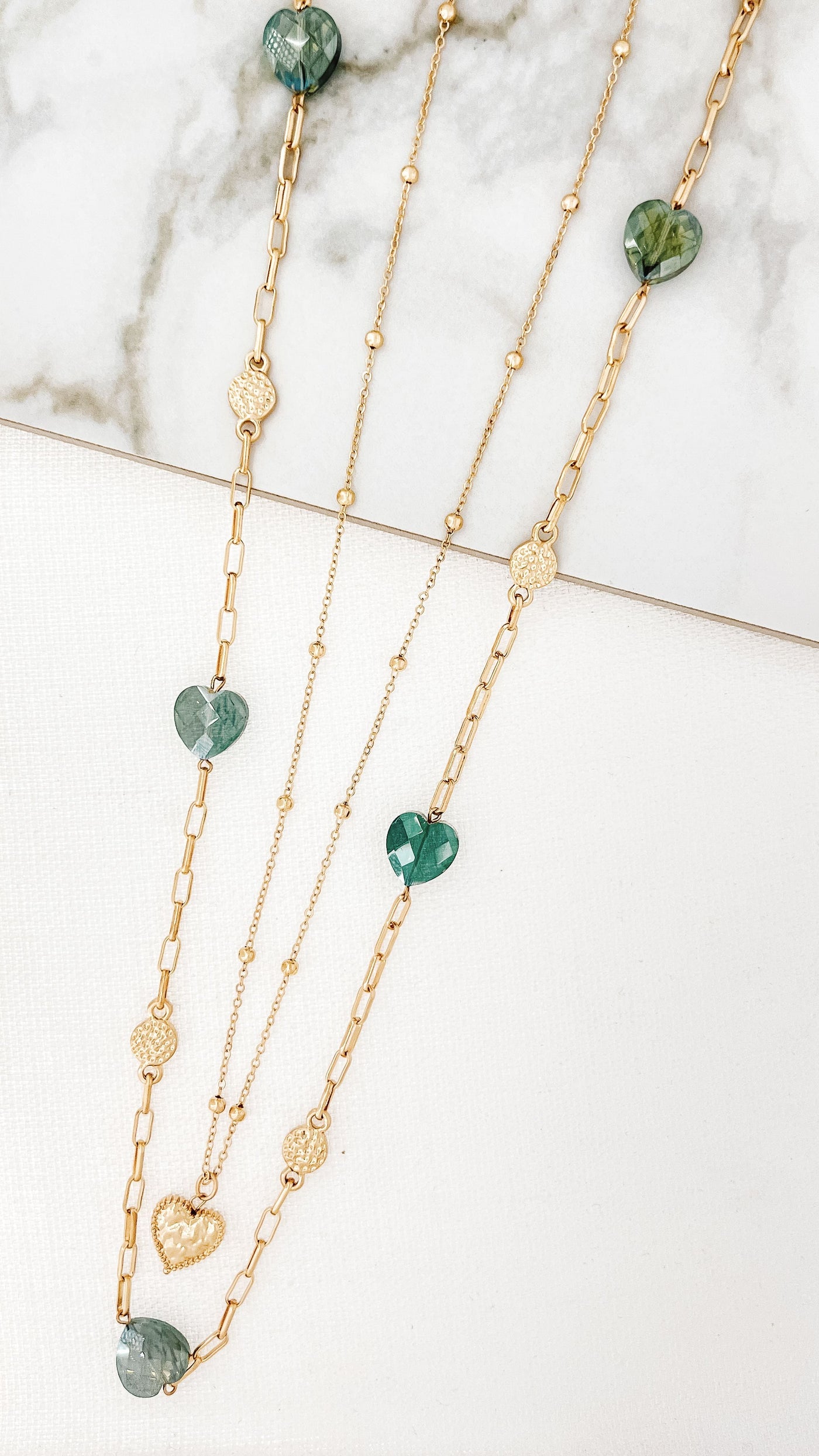 Gold & Green Stone 2 Layer Necklace
