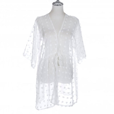 White Textured Polka Dot Kimono