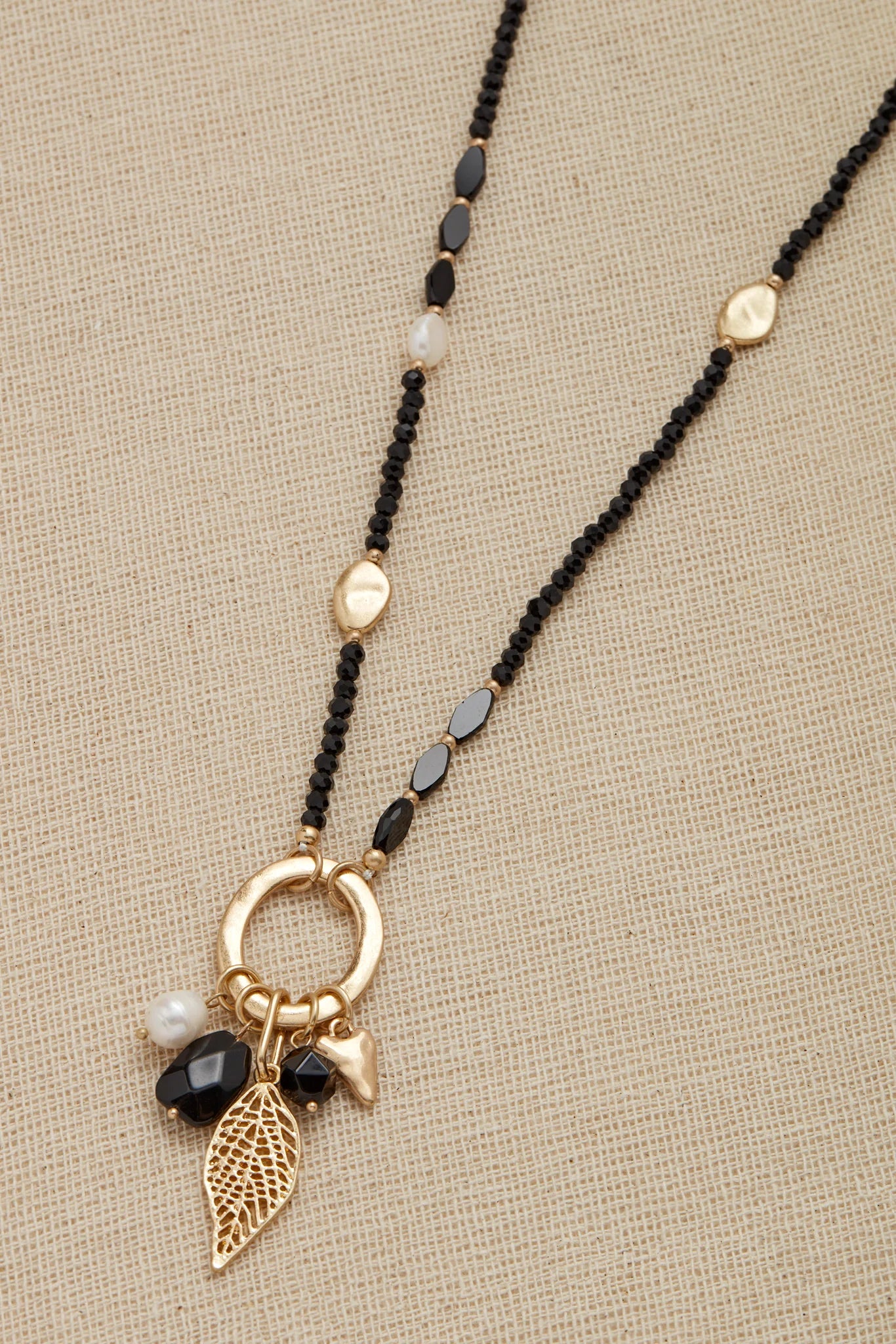 Black, Pearl & Gold Leaf Necklace