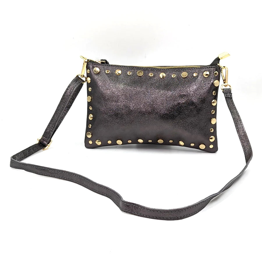 Metallic Black Gold Stud Edge Bag DC Boutique