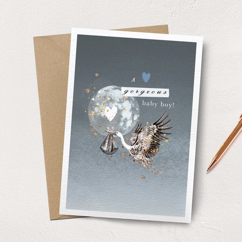 Gorgeous Baby Boy Stork Card