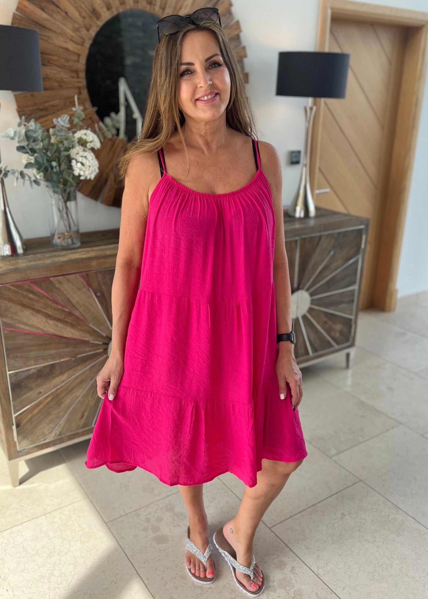 Fuchsia Pink Tiered Beach Dress