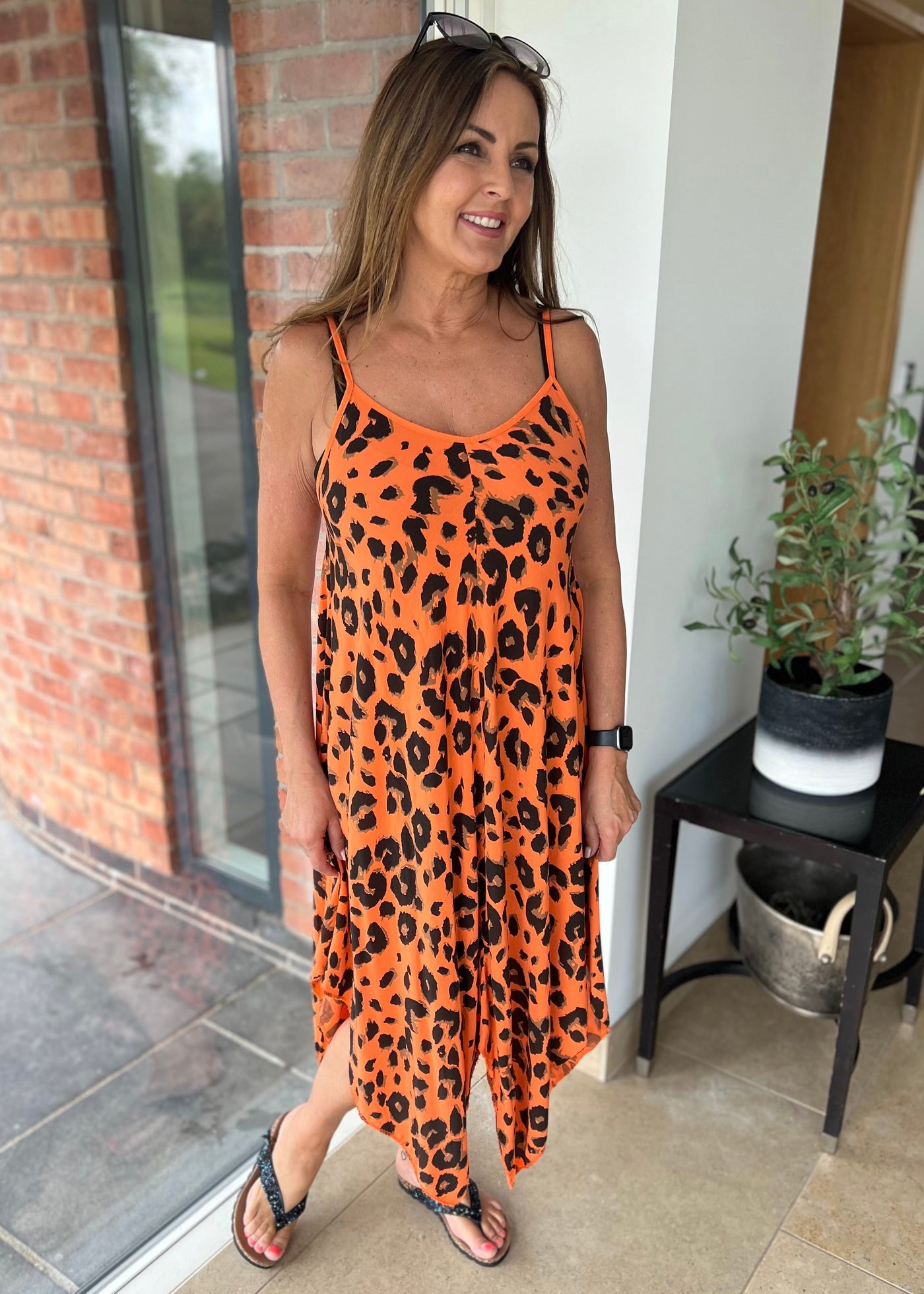 Orange Leopard Hanky Hem Dress