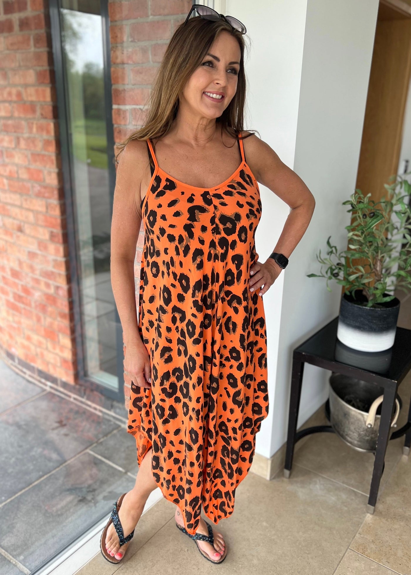 Orange Leopard Hanky Hem Dress