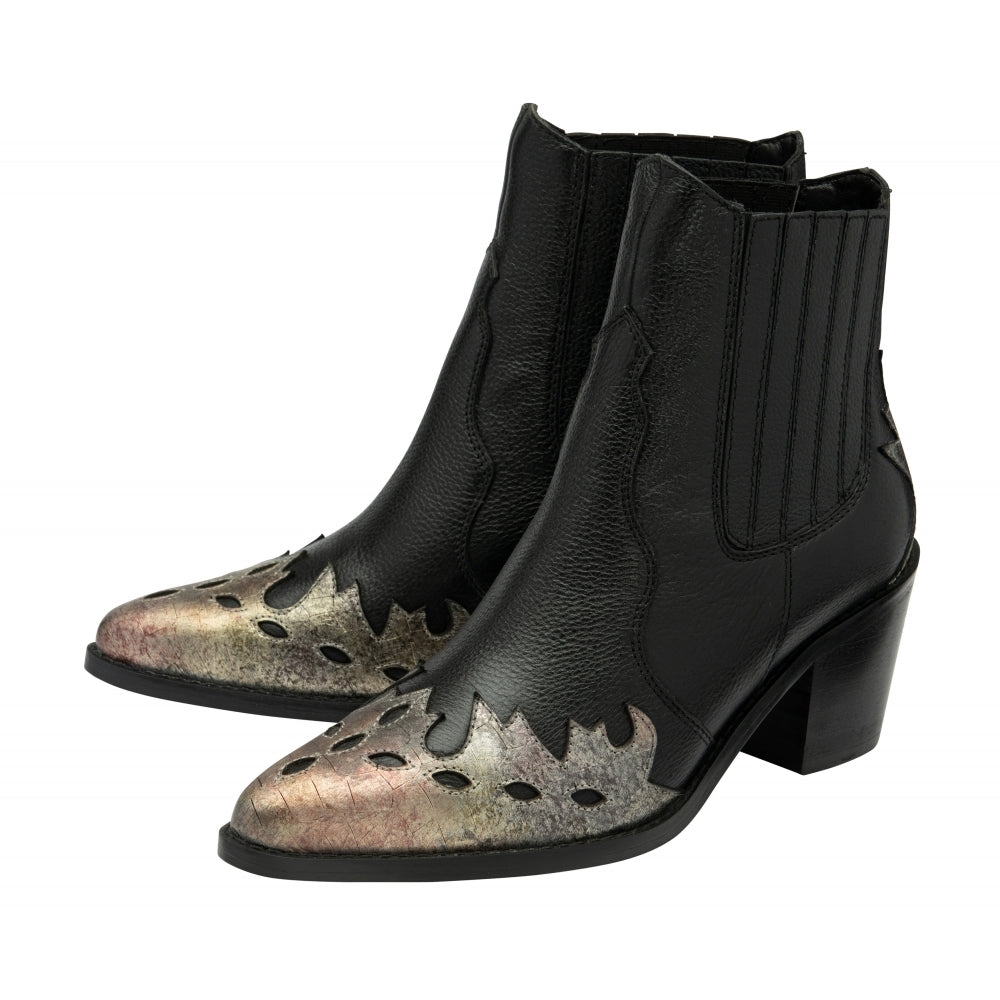 Black Metallic Leather Galmoy Boots