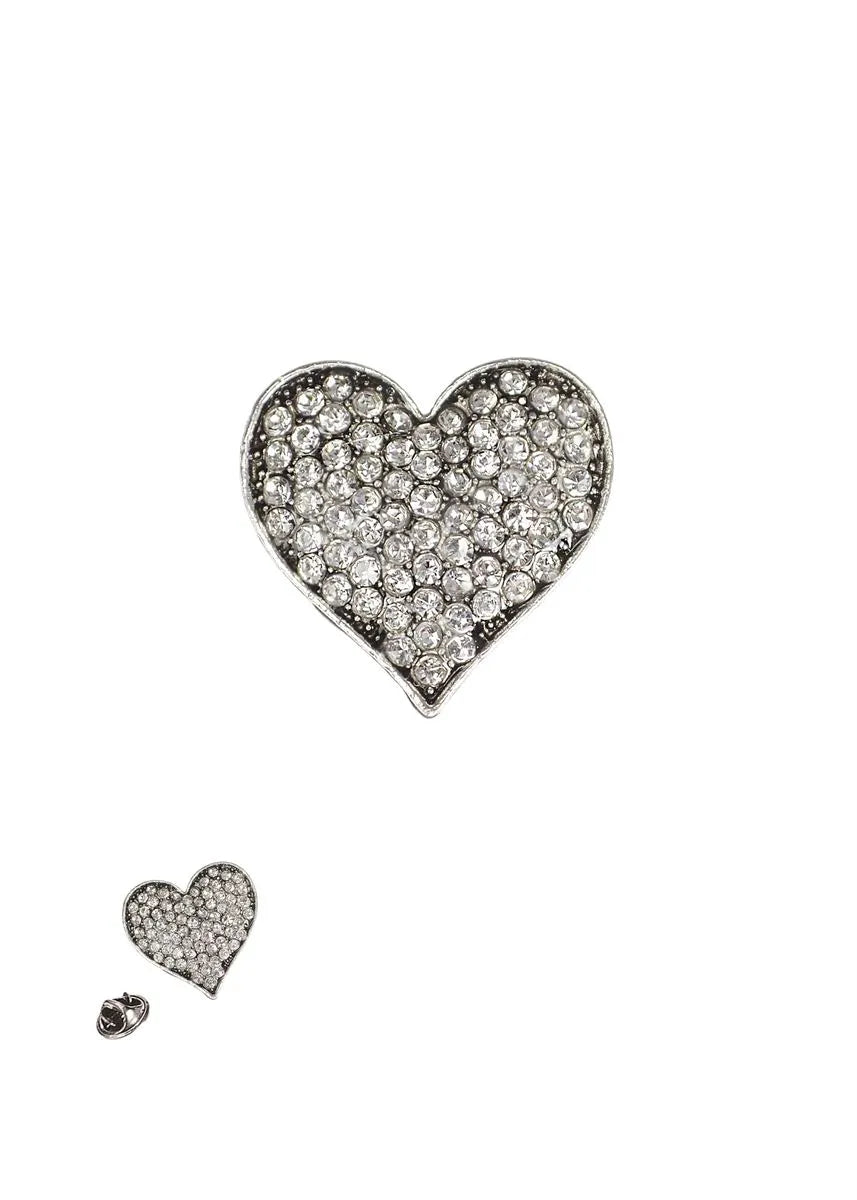 Silver Crystal Heart Badge