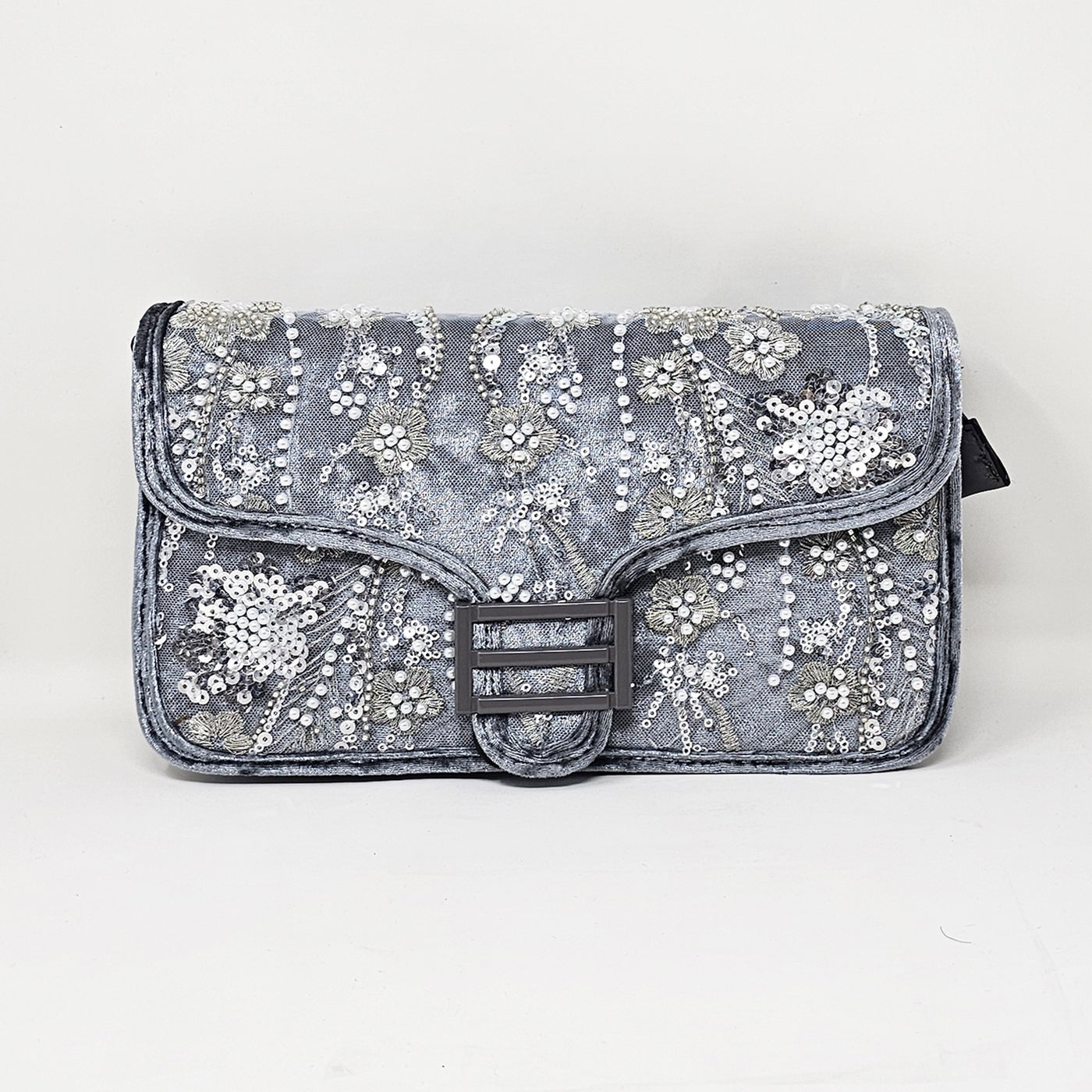 Grey Sequinned Crossbody Bag