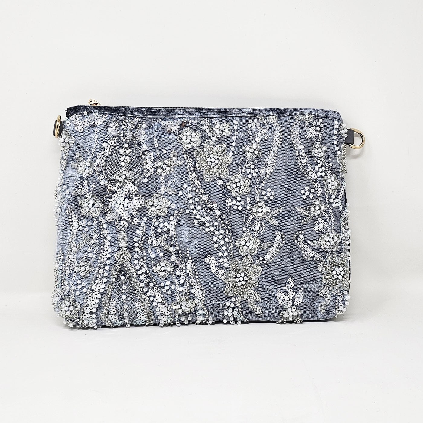 Grey Sequinned Pouch Bag