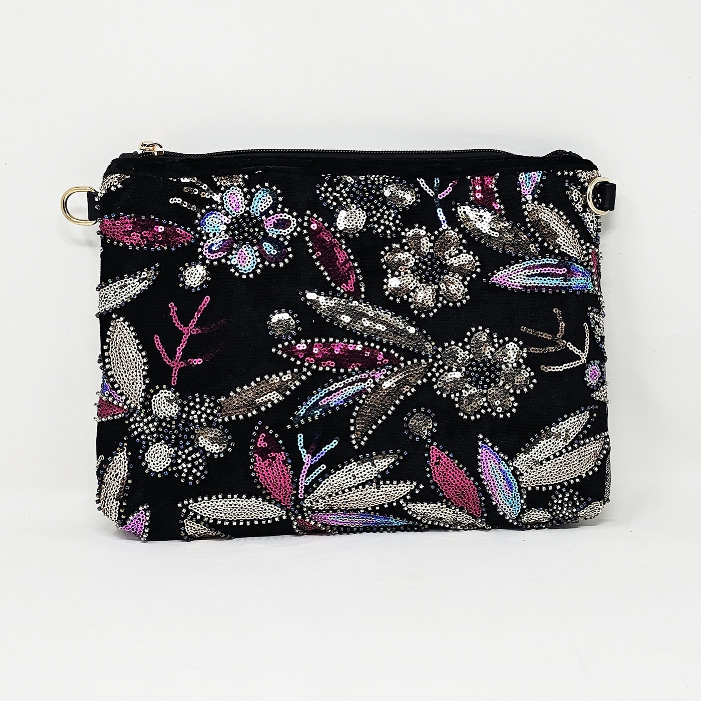 Black Sequinned Pouch Bag