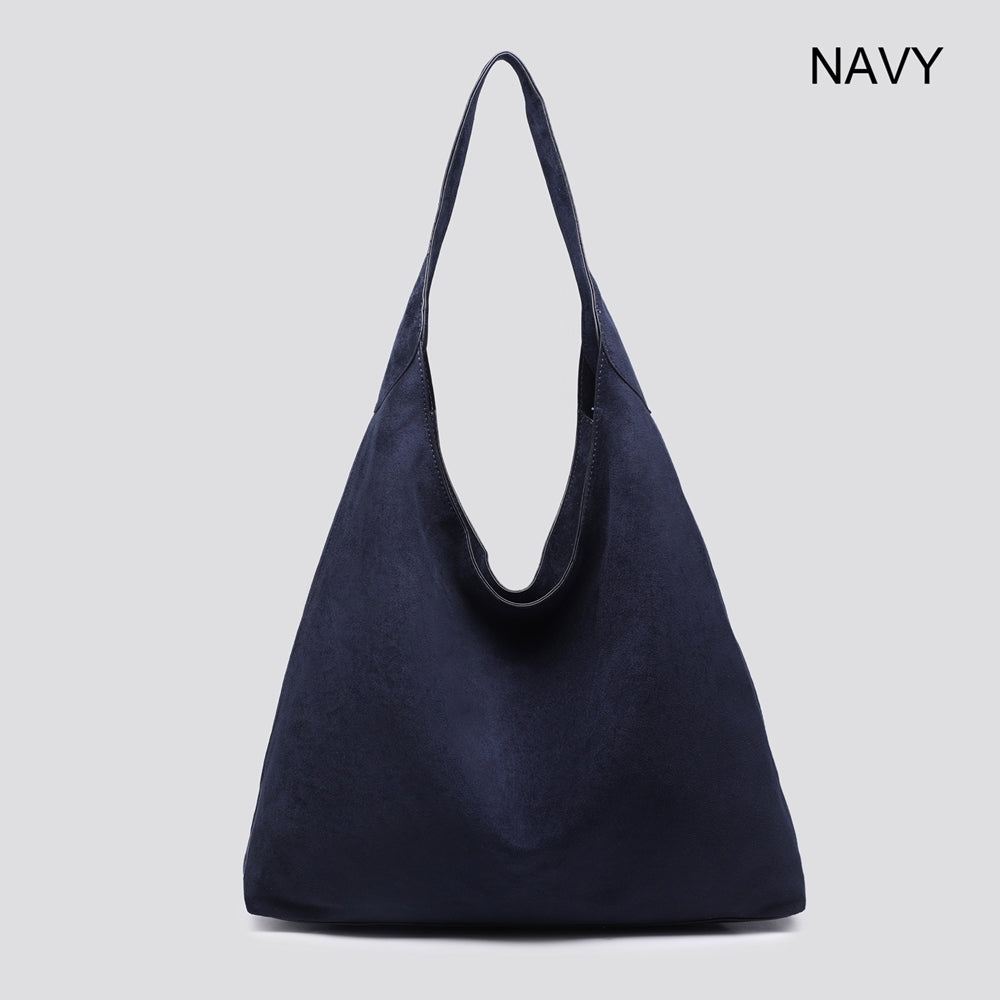 Navy Blue Faux Suede Hobo Bag