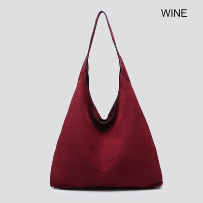 Wine Faux Suede Hobo Bag