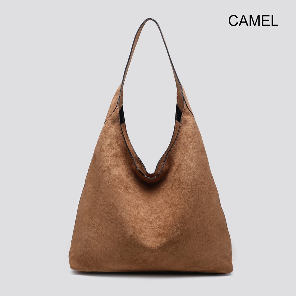 Camel Faux Suede Hobo Bag