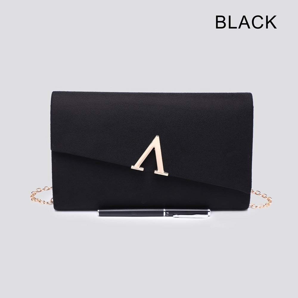Black Faux Suede Structured Clutch