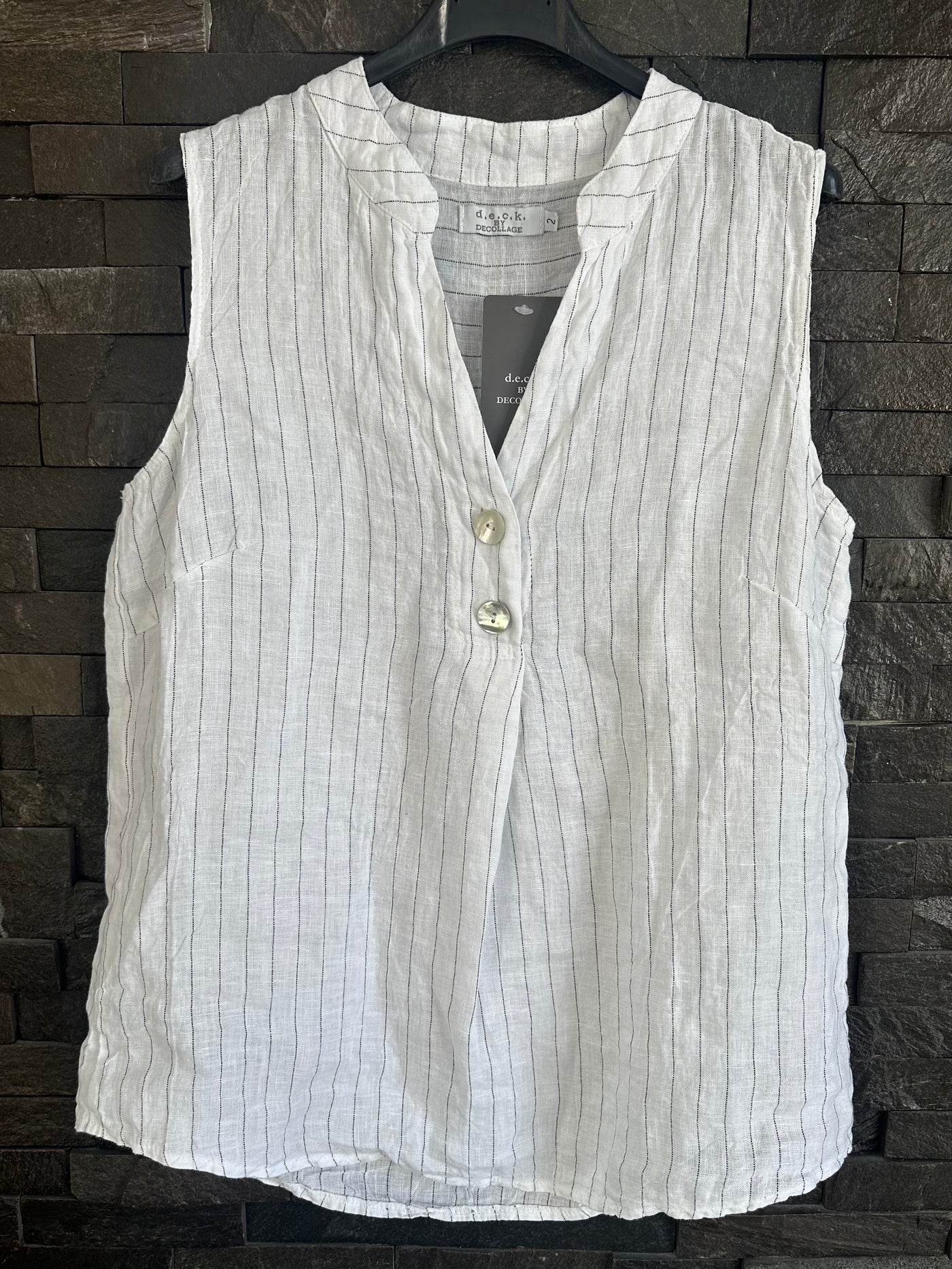 d.e.c.k White Pinstripe Top