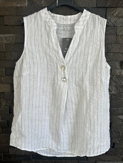 d.e.c.k White Pinstripe Top