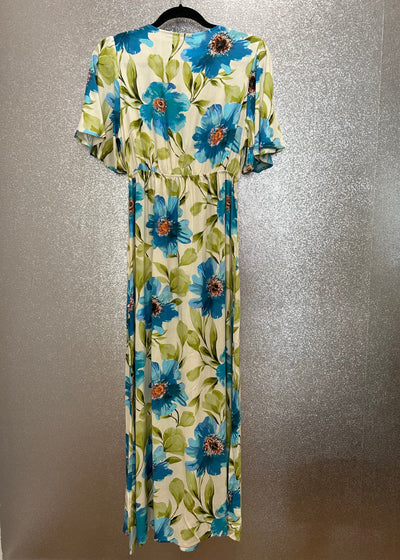 Blue Floral Tie Front Dress