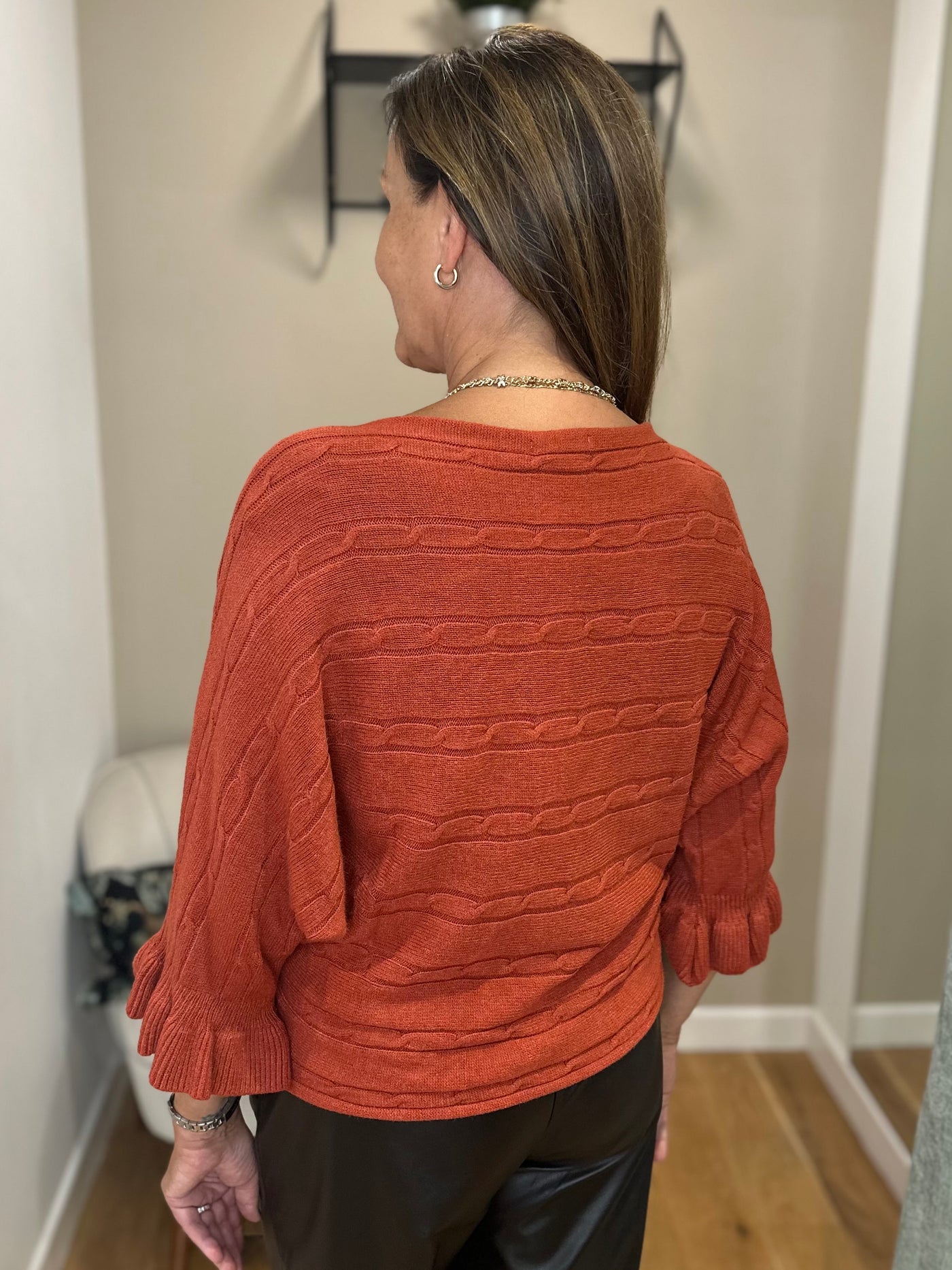 Rust Cable Knit Frill Sleeve Jumper