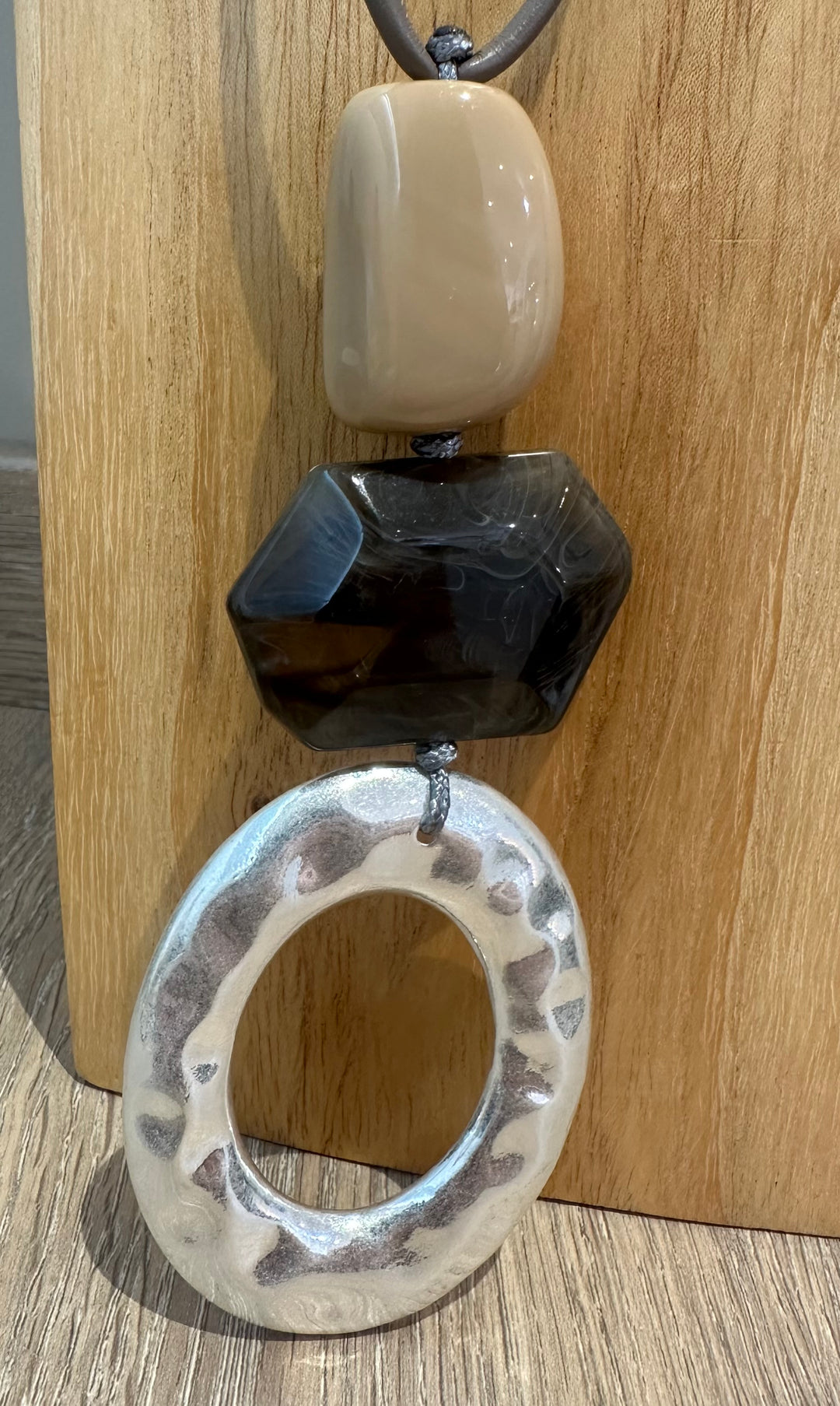 Grey , Nude & Silver Cord Necklace