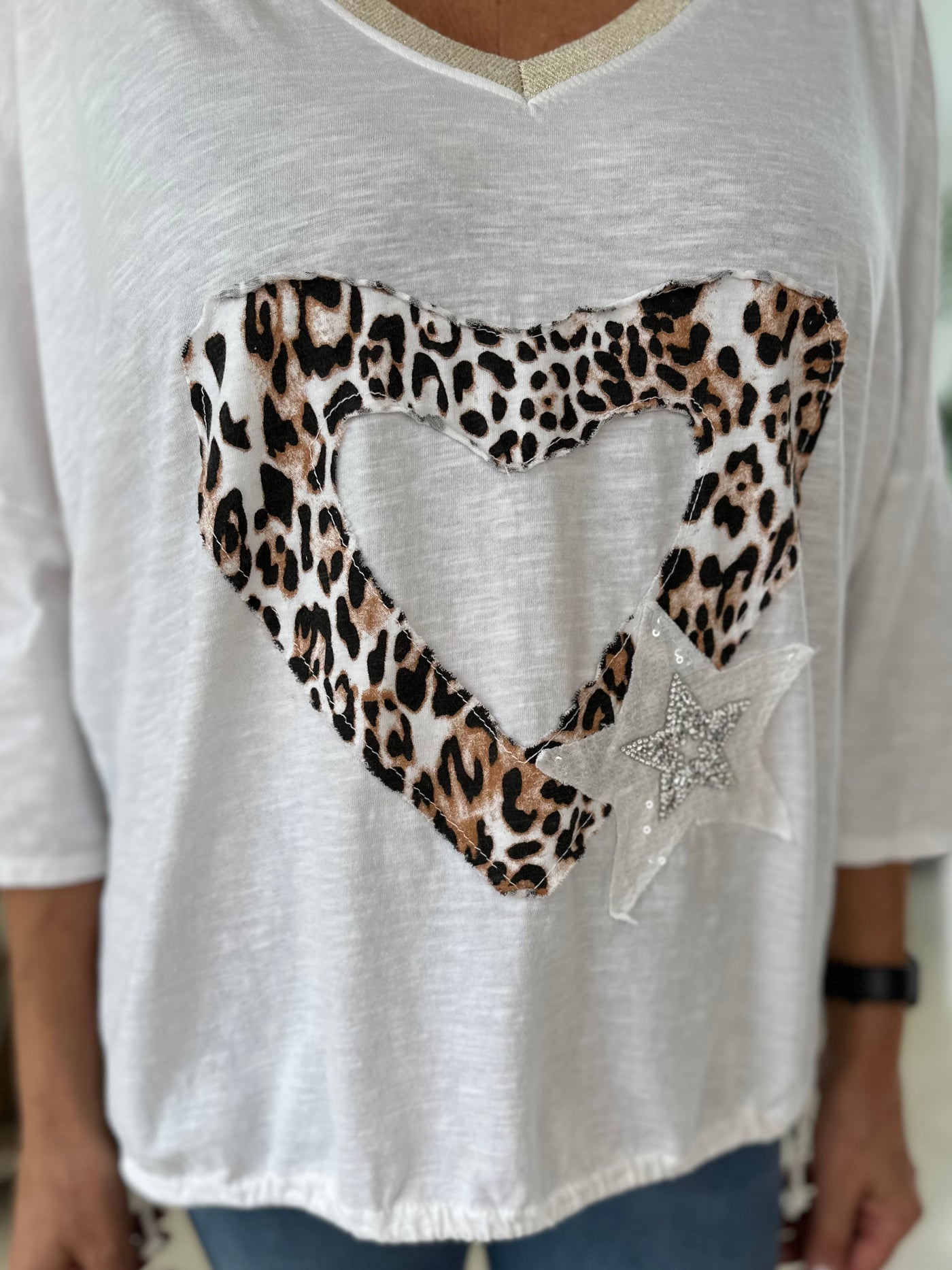 White Leopard Heart Cotton Top