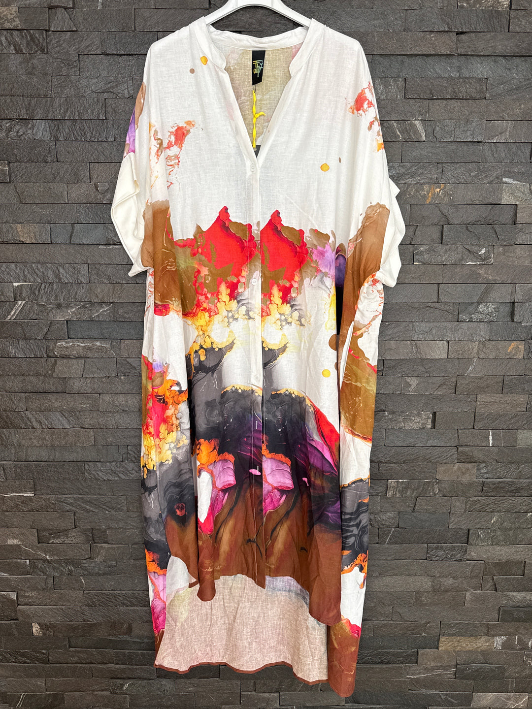 Tan Watercolour Linen Blend Shirt Dress