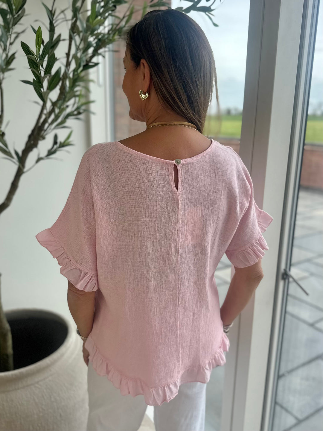 Pink Waffle Frill Top