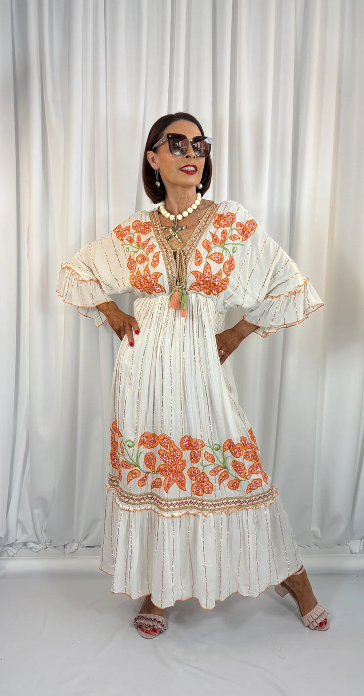 Rosalie Floral Boho Dress - Orange