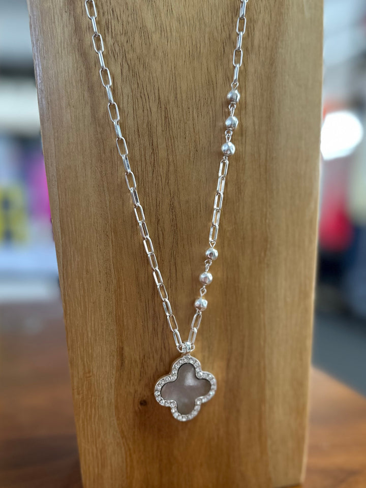 Silver Clover Pendant Long Necklace