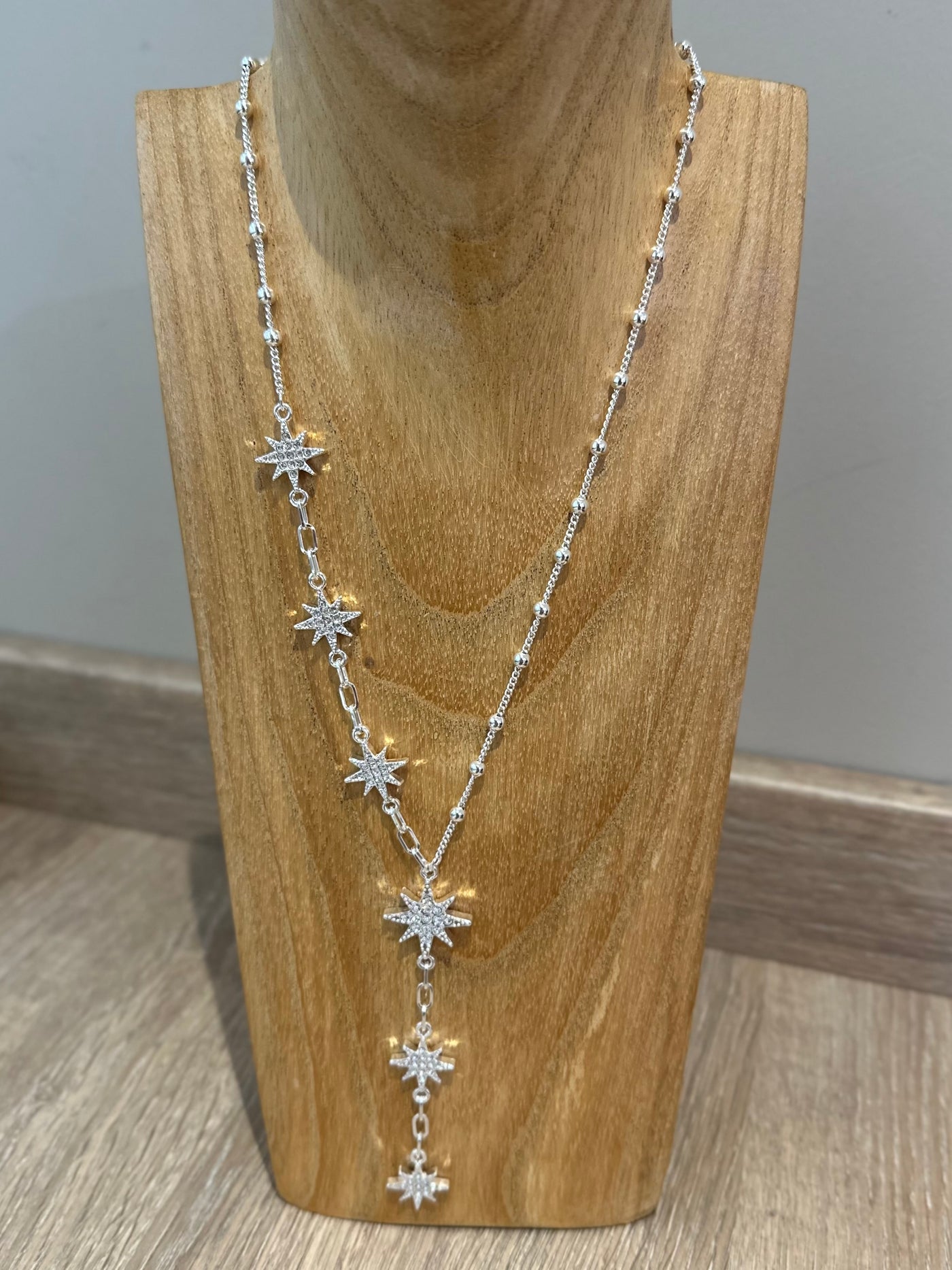 Silver Diamante Star Drop Necklace