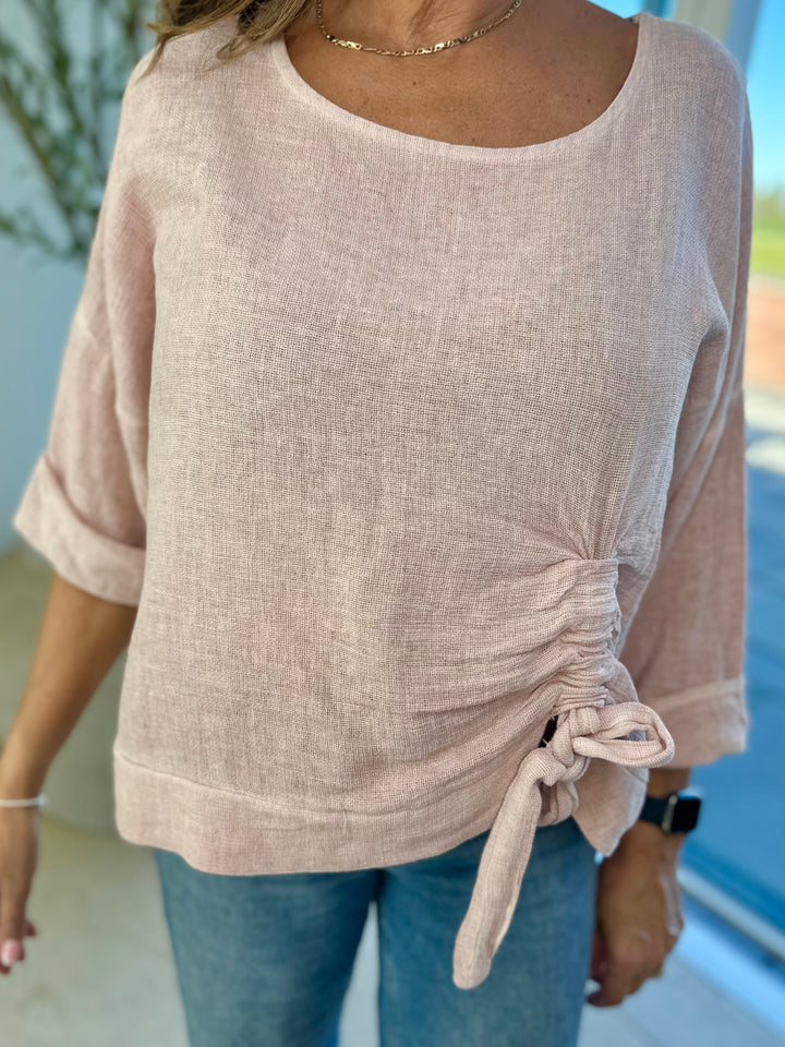 Dusky Pink Ruched Side Waffle Top