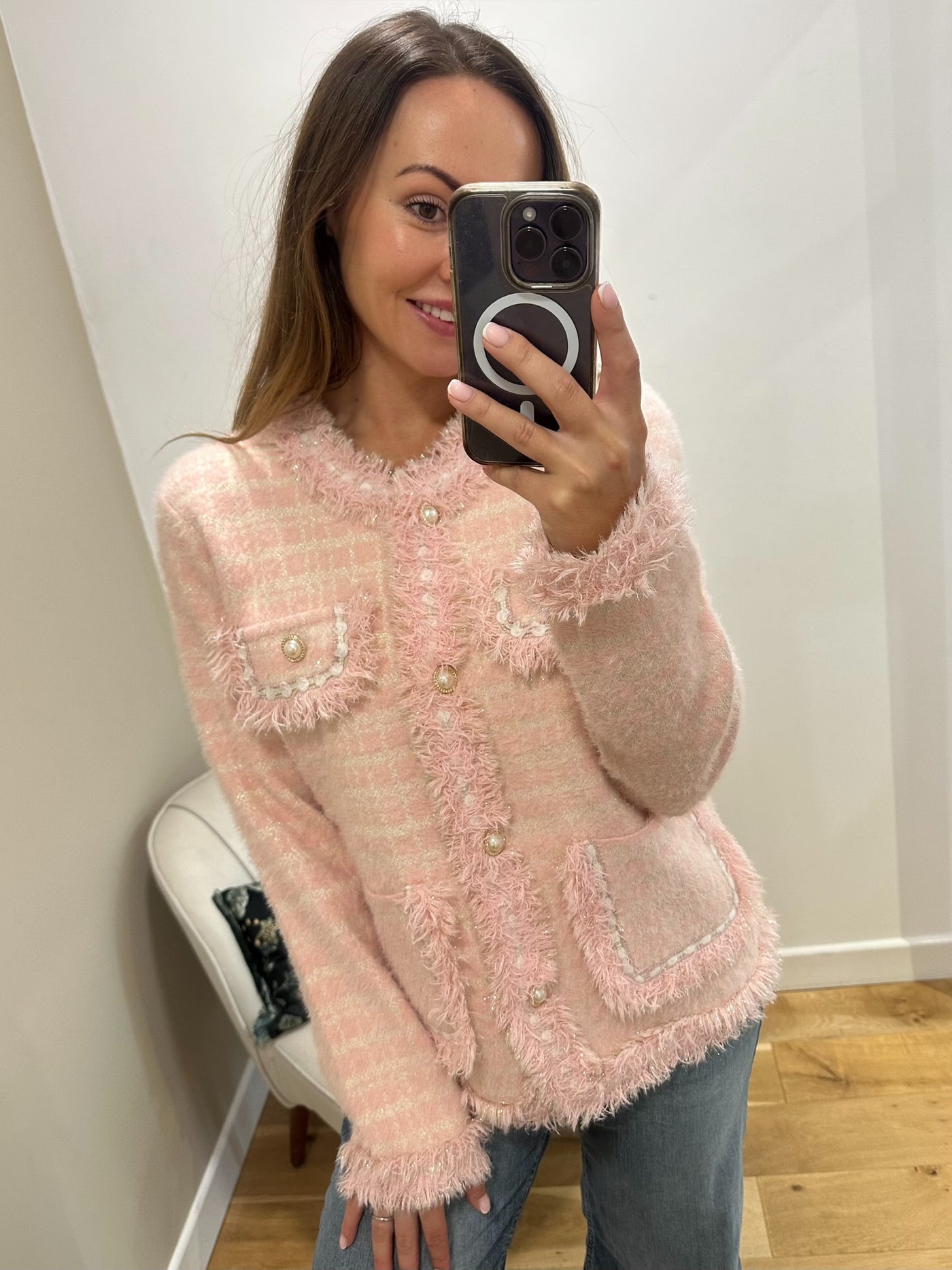 Pink Knit Lurex Check Jacket