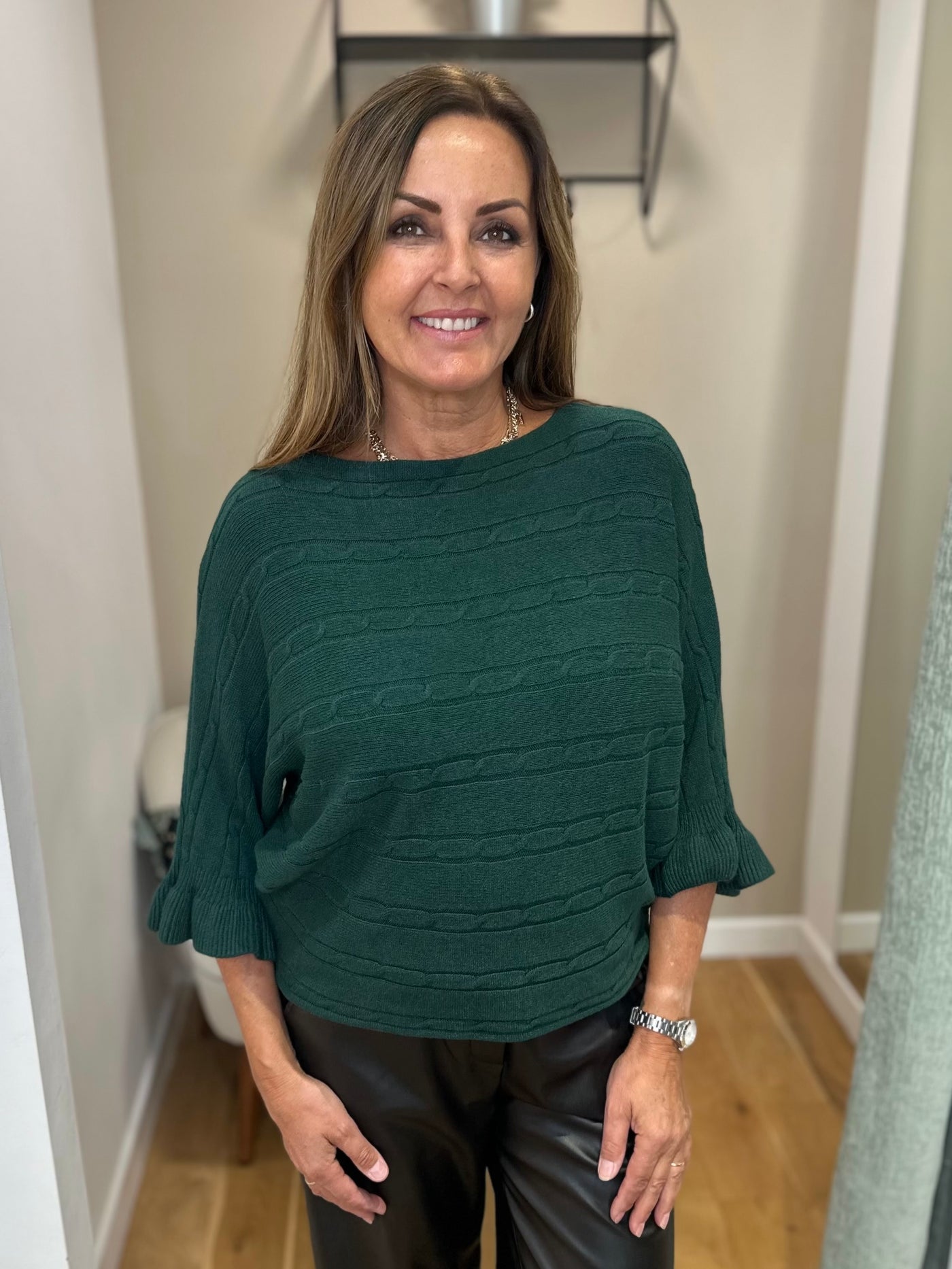 Green Cable Knit Frill Sleeve Jumper