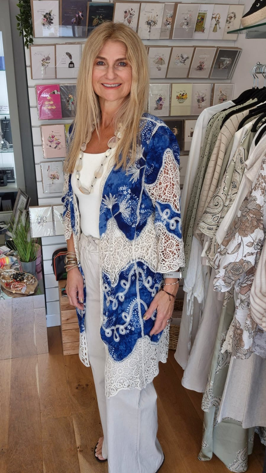 Blue Paisley & Crochet Cardigan