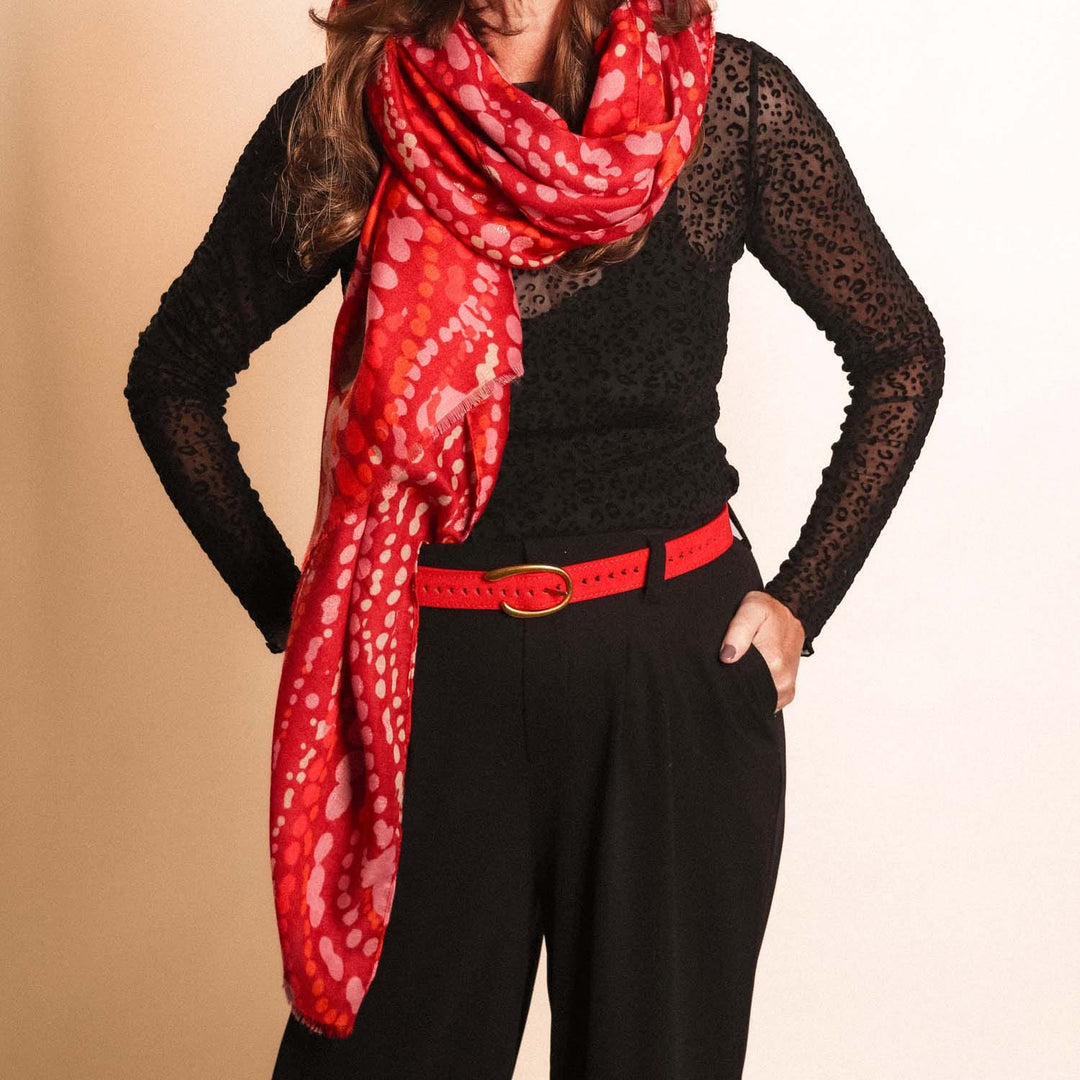 Zelly Red Metallic Detail Scarf