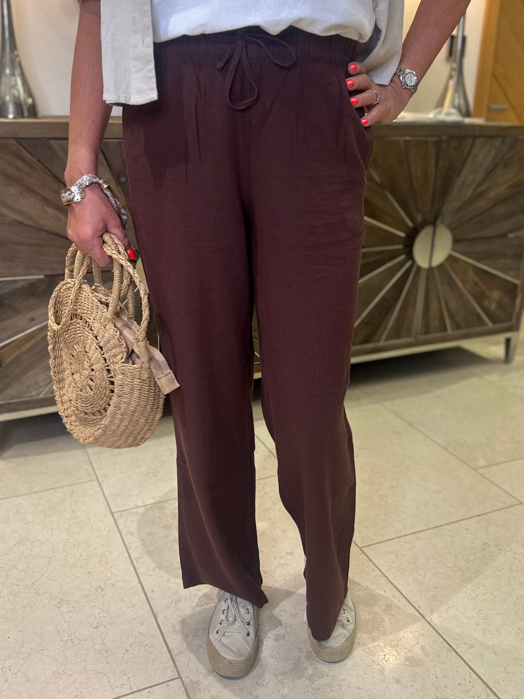 ONLY Brown Goa Linen Trousers