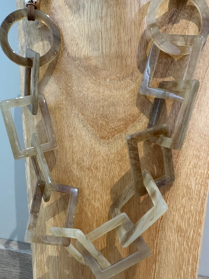 Tan & Sand Cord & Resin Necklace