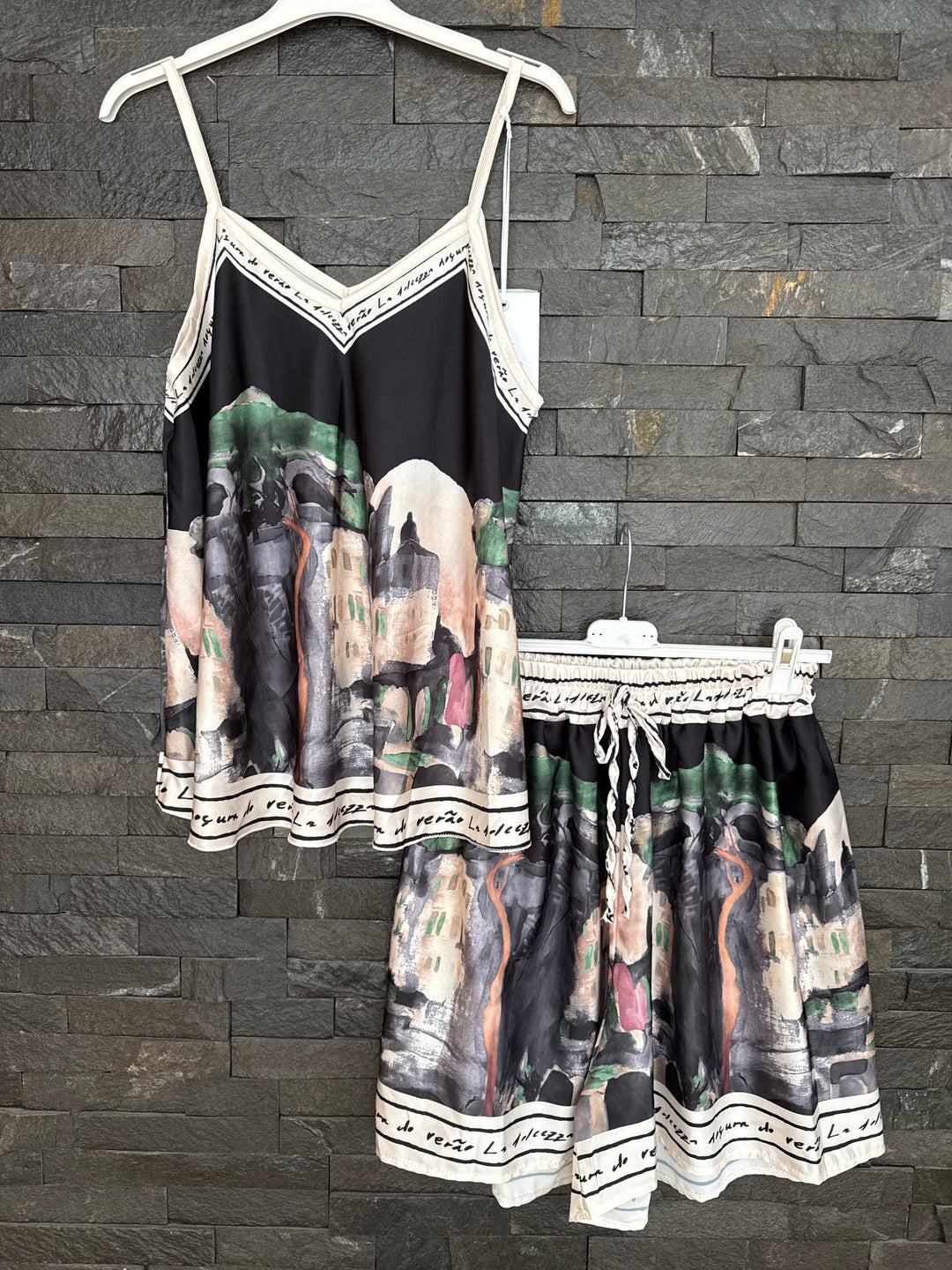 Black Tuscan Satin Vest & Shorts Set