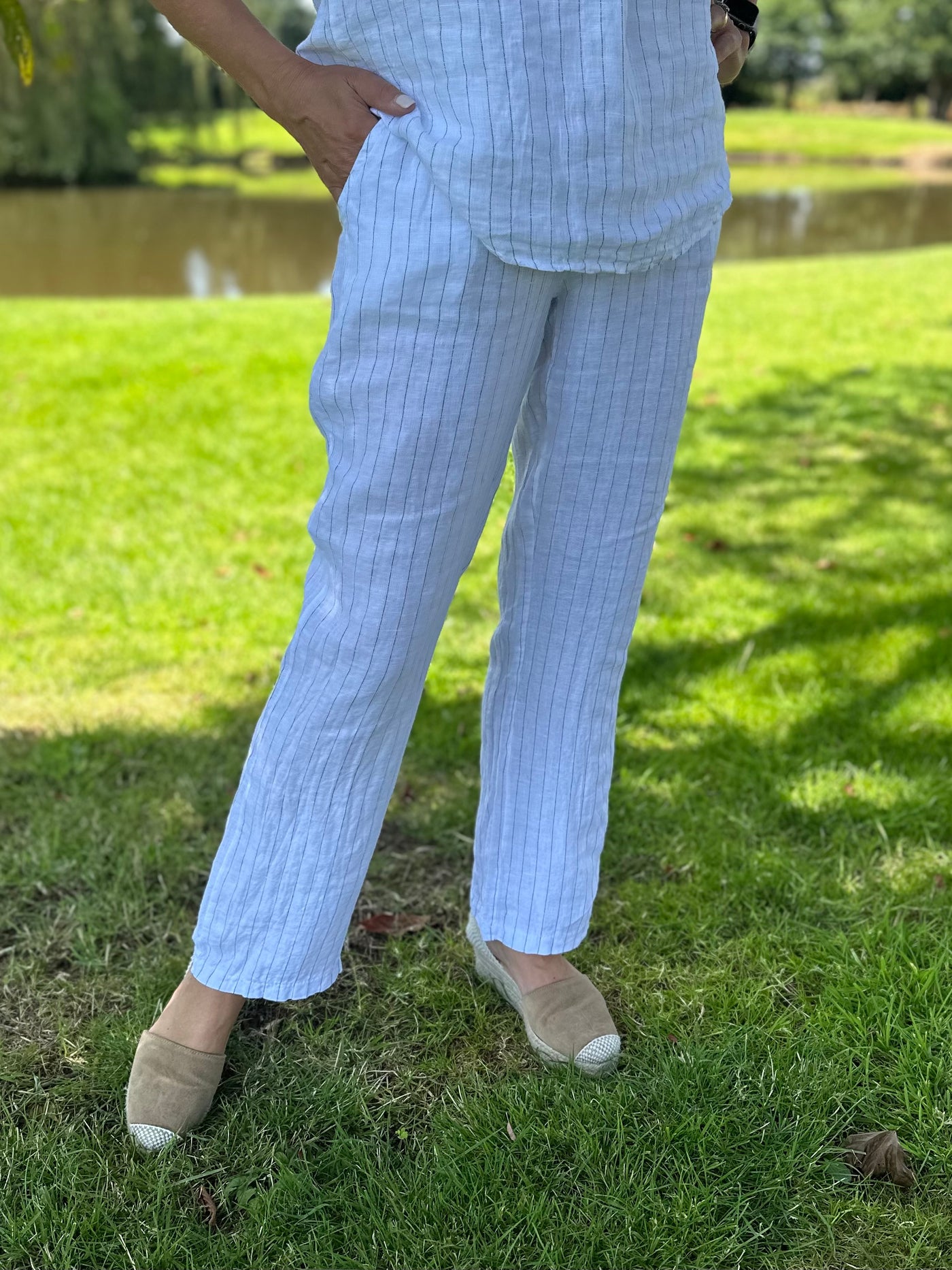 d.e.c.k White Pinstripe Trousers