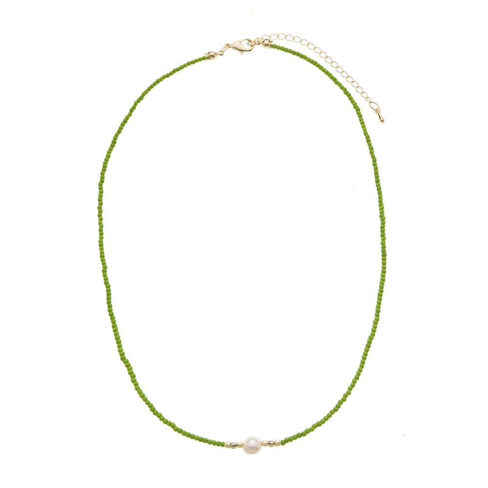 Lime Green Dainty Beaded Necklace