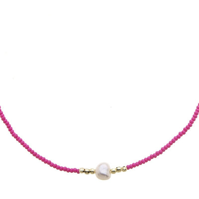 Fuchsia Pink Dainty Beaded Necklace