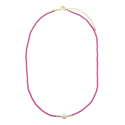 Fuchsia Pink Dainty Beaded Necklace