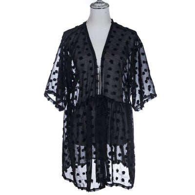 Black Textured Polka Dot Kimono