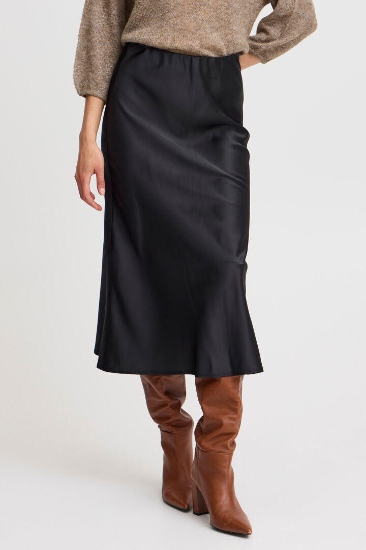 Fransa Black Nata Satin Skirt