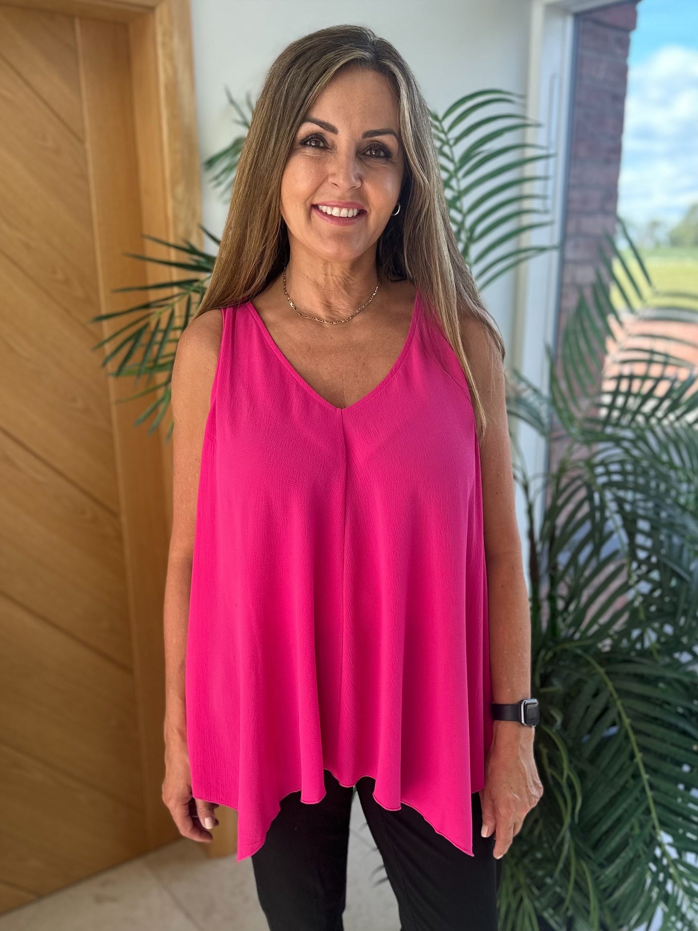 MJ Pink Floaty Crepe Sleeveless Top