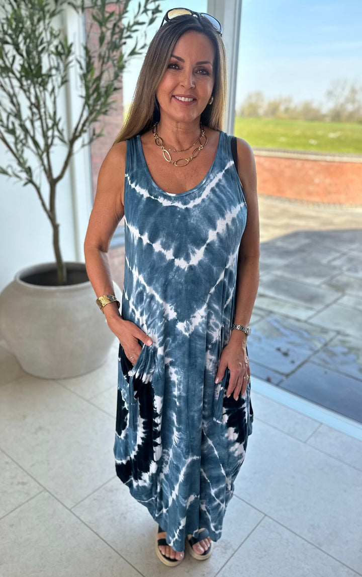 Blue Tie Dye Jersey Dress