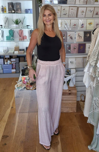 Dusky Pink Linen Mix Trousers