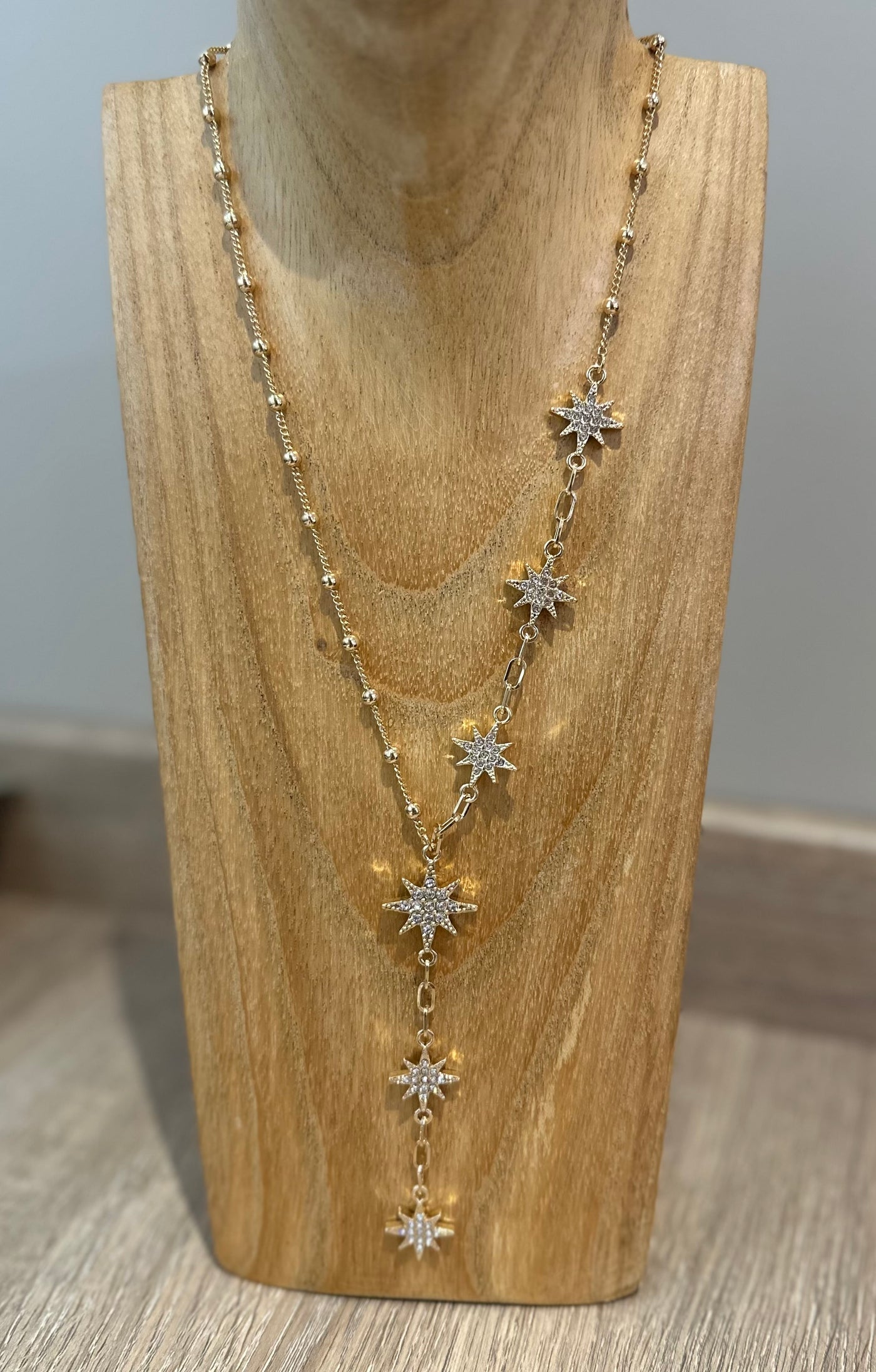 Gold Diamante Star Drop Necklace
