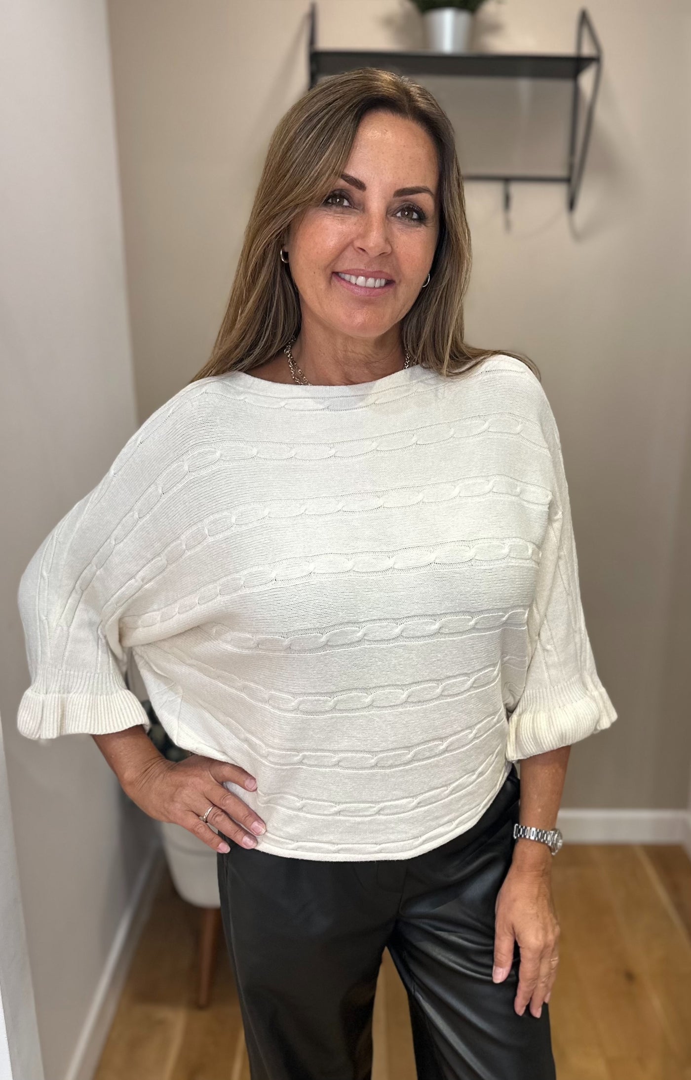 Cream Cable Knit Frill Sleeve Jumper