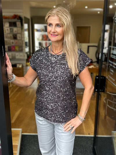 Fransa Grey Sequin Charlotta Top