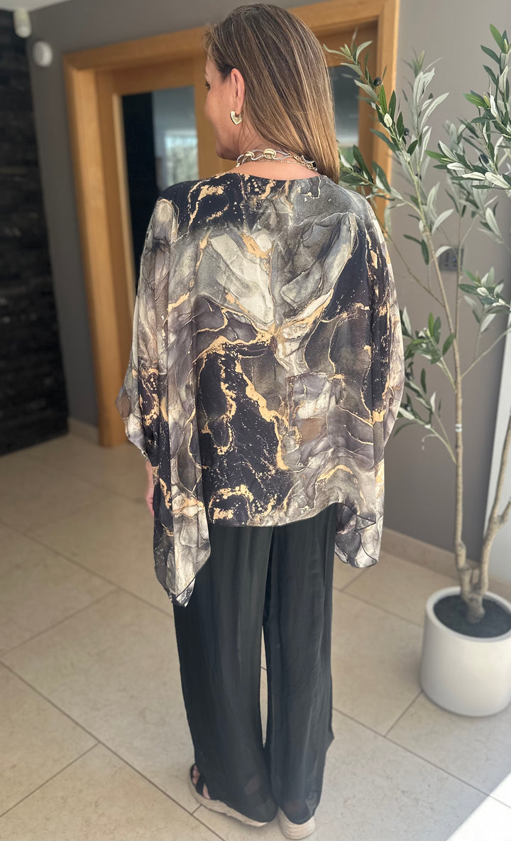 Black Marble Silk Top