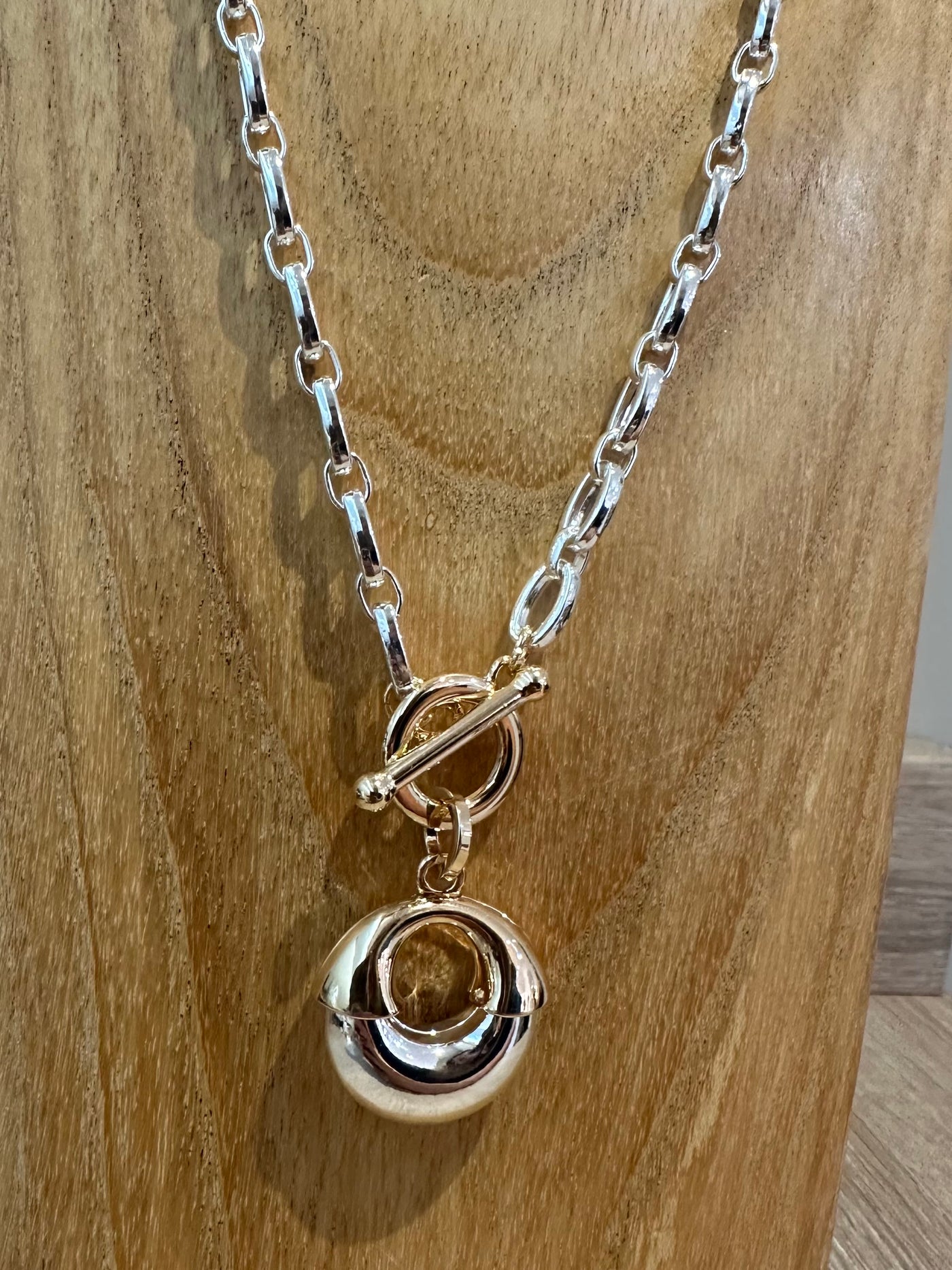 Silver & Gold Bubble Circle Pendant Necklace